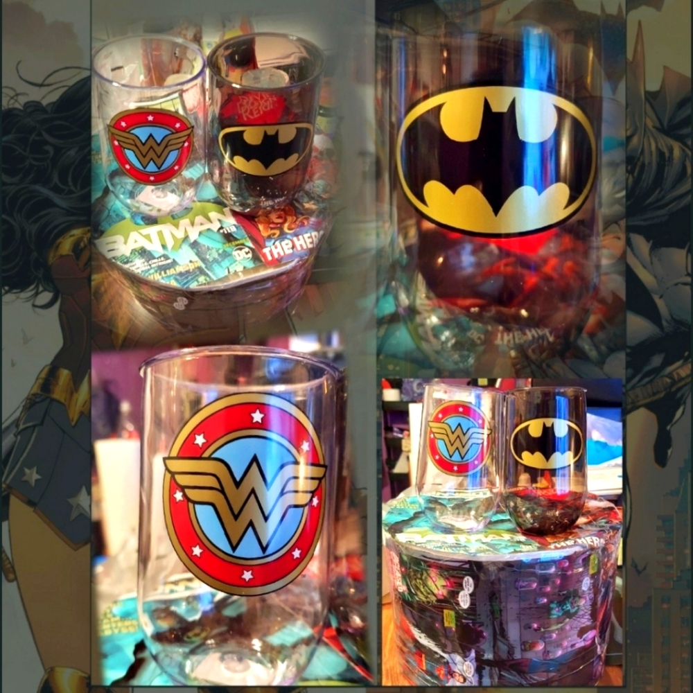 Spoontiques Wonder Woman and Batman Acrylic Cups set (4)